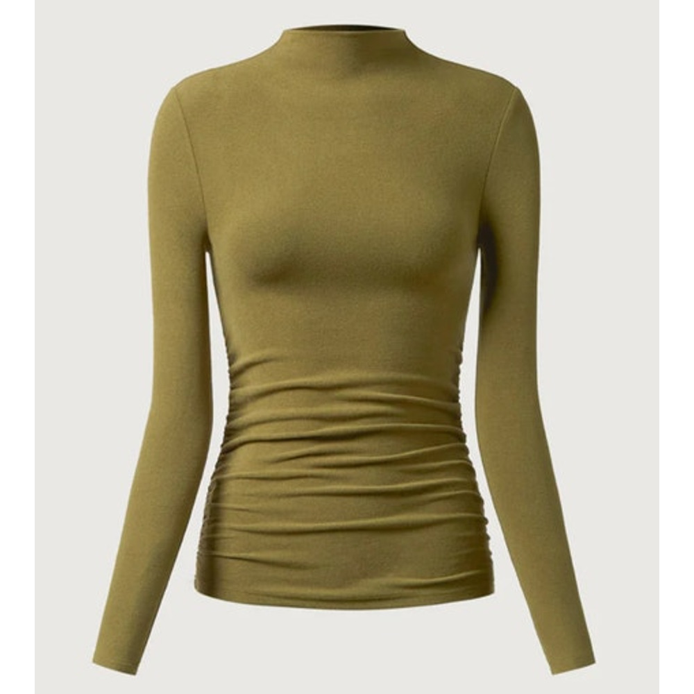 OGL Top Size S NEW ProWarm Thermal Ruched Sides Tuckable Mockneck Ginger Green - Picture 2 of 13